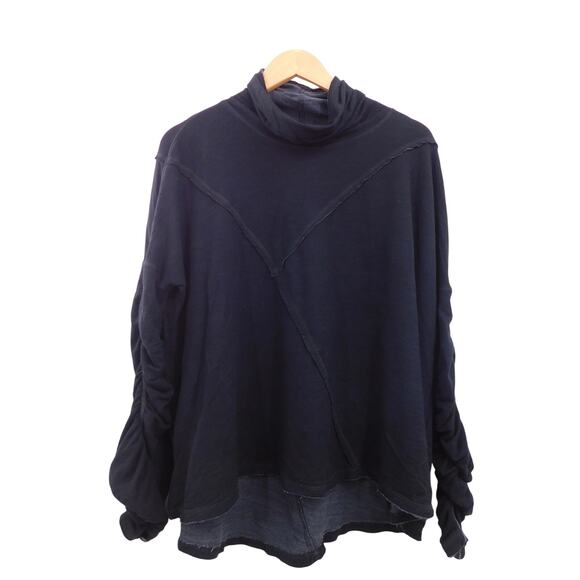 Free People Movement Black Turtle Neck Rcuhed Sleeve Oversized Sweatshirt Size S - Picture 1 of 4